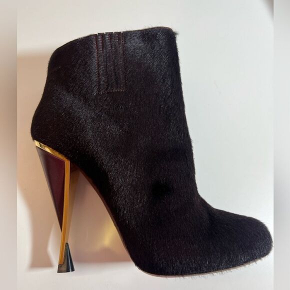 💞 Diane Von Furstenberg Lis Runway Black Calf Hair Ankle Stiletto Booties 7.5 - Picture 5 of 15